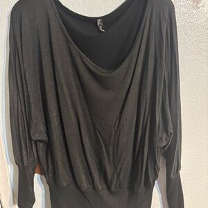 Black Shimmer Batwing Top
